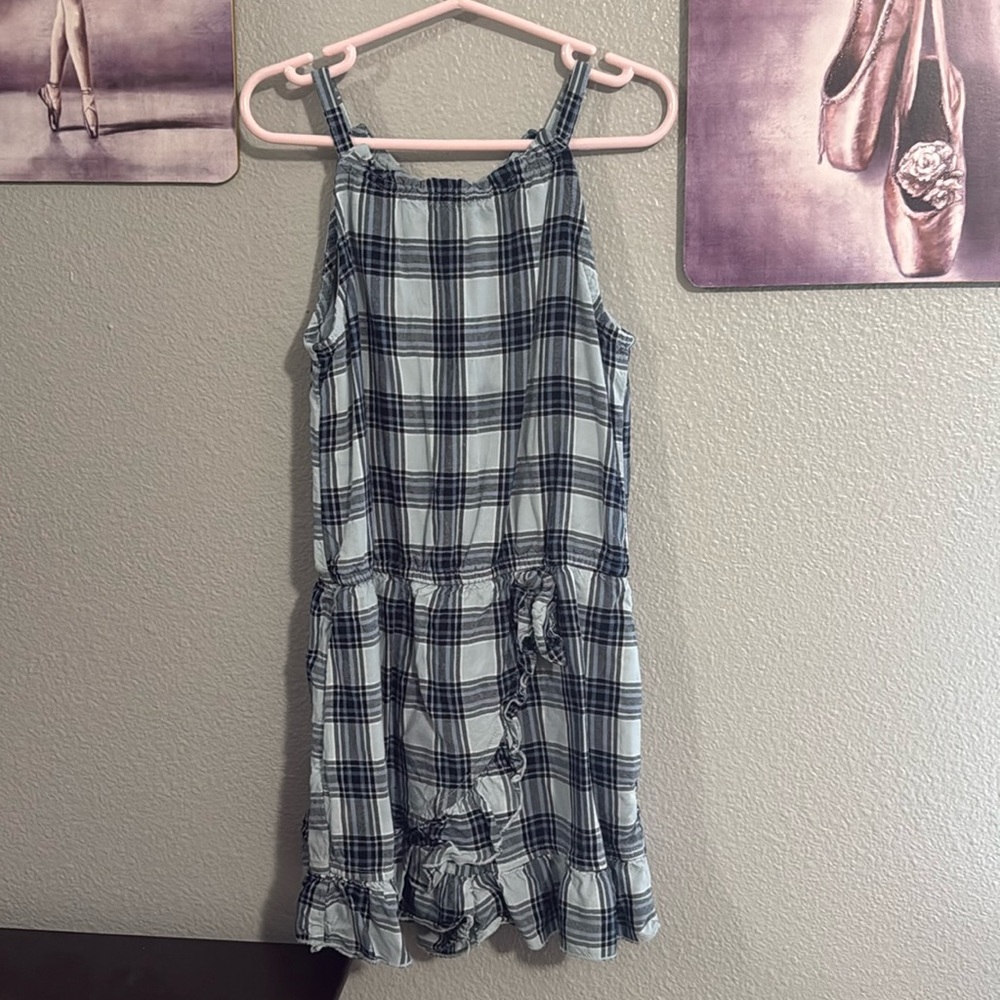Abercrombie cotton jumpsuit blue plaid  size 7/8 girls used